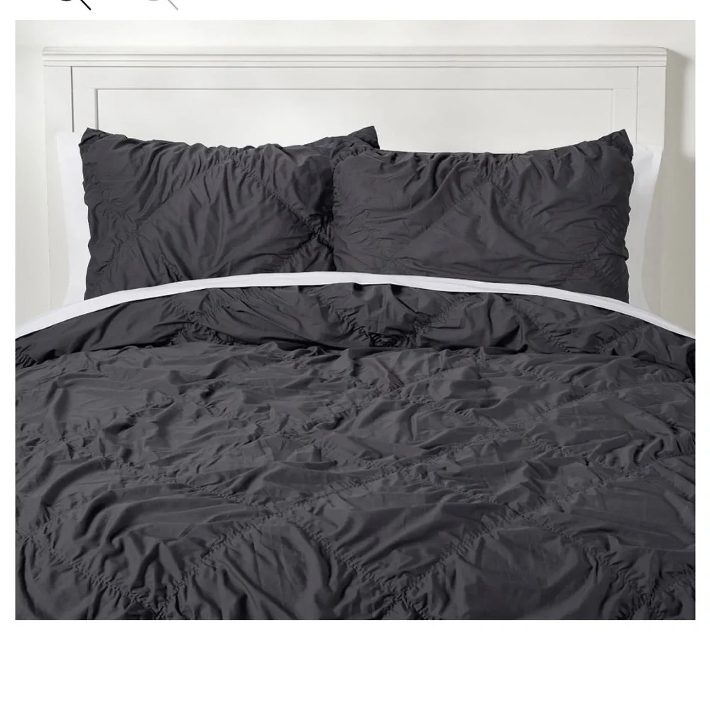 Pottery Barn Dorm Ruched Diamond Organic Duvet Cover Gray Twin Cotton